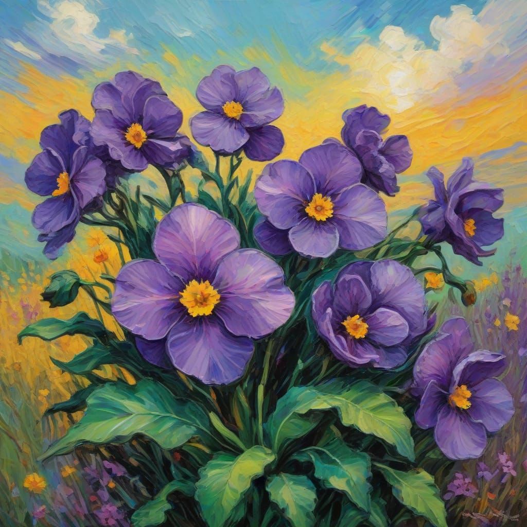Vibrant Field of African Violets in Abstract Expressionism S...