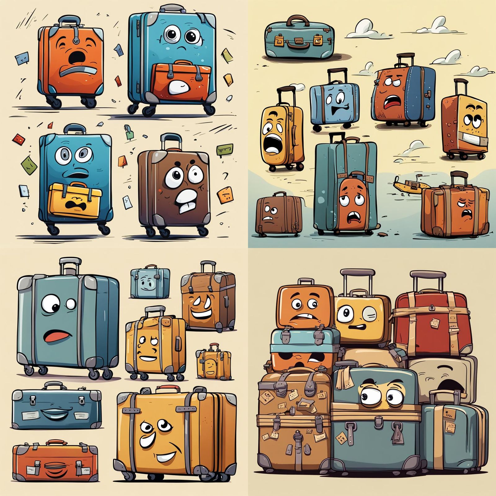 Cartoon Luggage Family Expressing Emotions