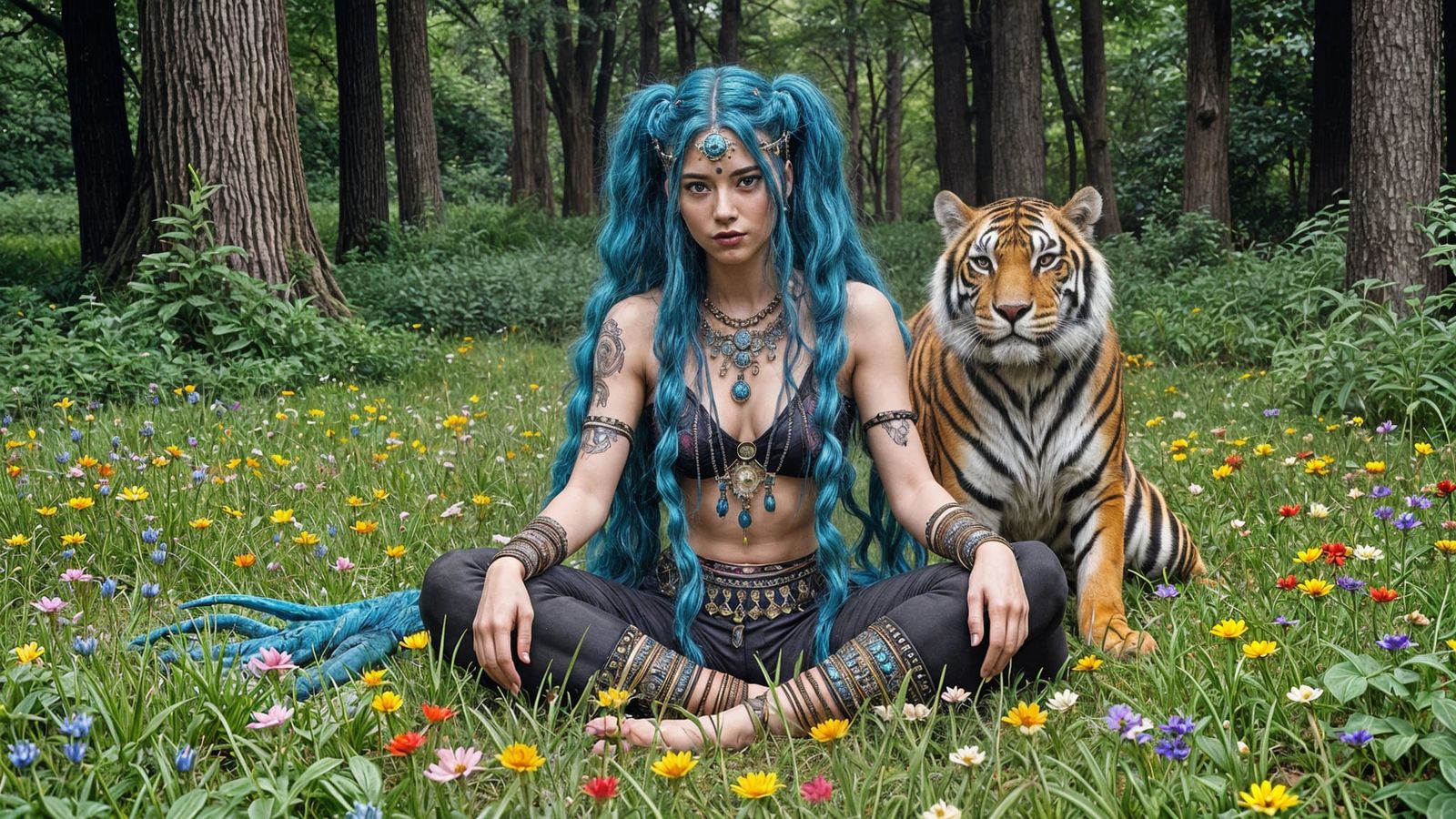 Woman with Blue Hair in Magic Room