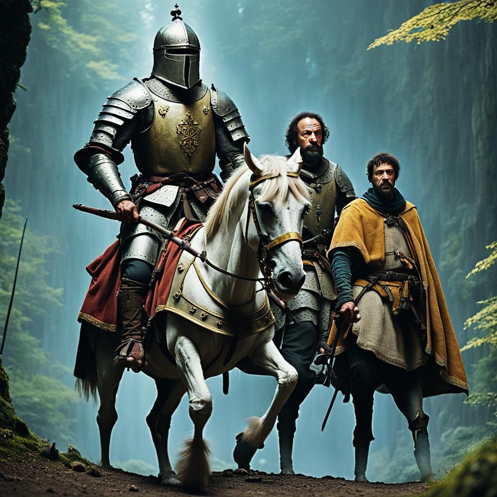 Knight and Squire Adventure in Rembrandt Style