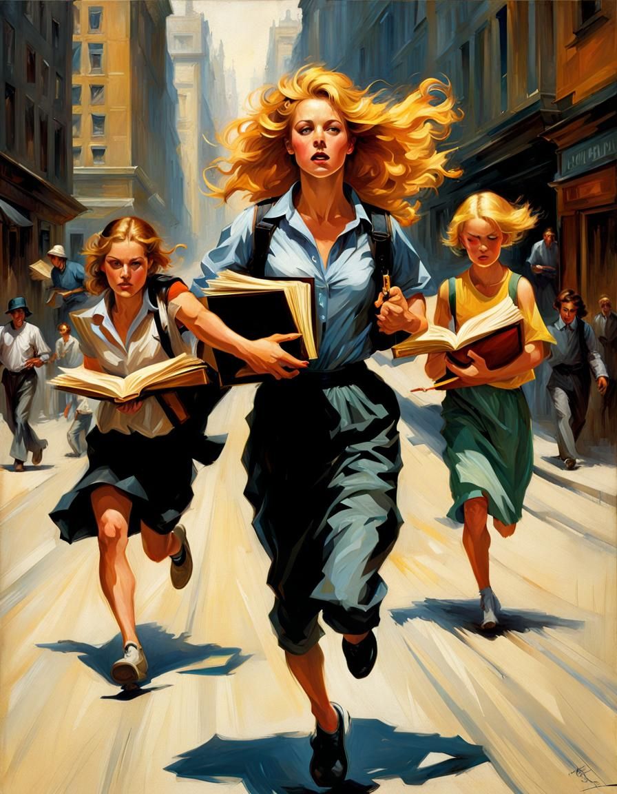 Sorority Girl Runs: Chiaroscuro Oil Painting