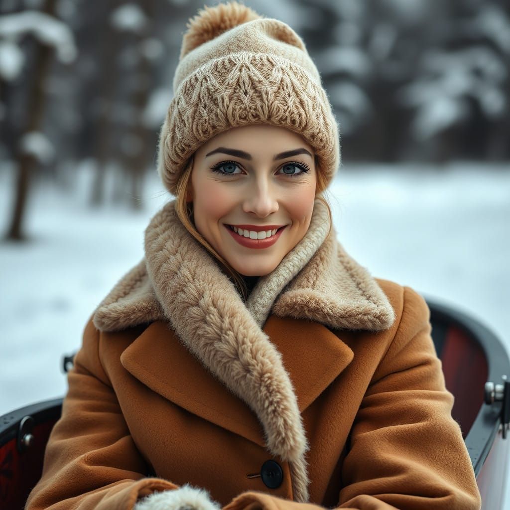 Elegant Woman in Winter Sleigh Ride Portrait