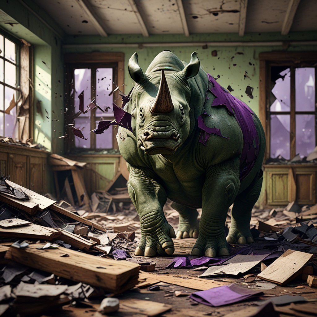 Hyper Realistic Rhino Hulk Smashes in Vibrant Green Chaos