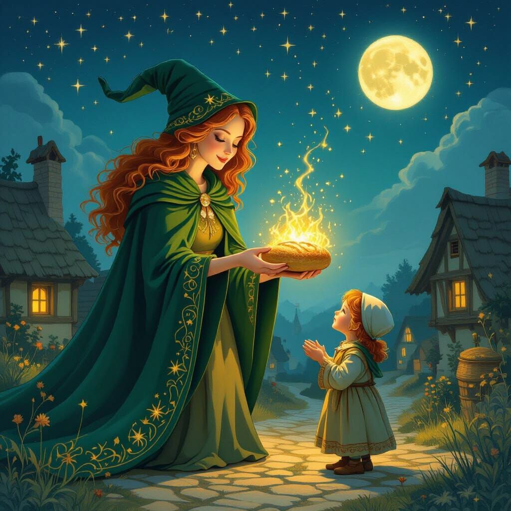 Medieval Witch Illuminates Village with Magical Light