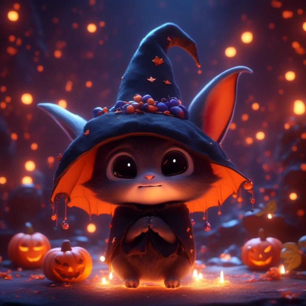 Cute Chibi Bat Witch Concept Art in Pixar Style