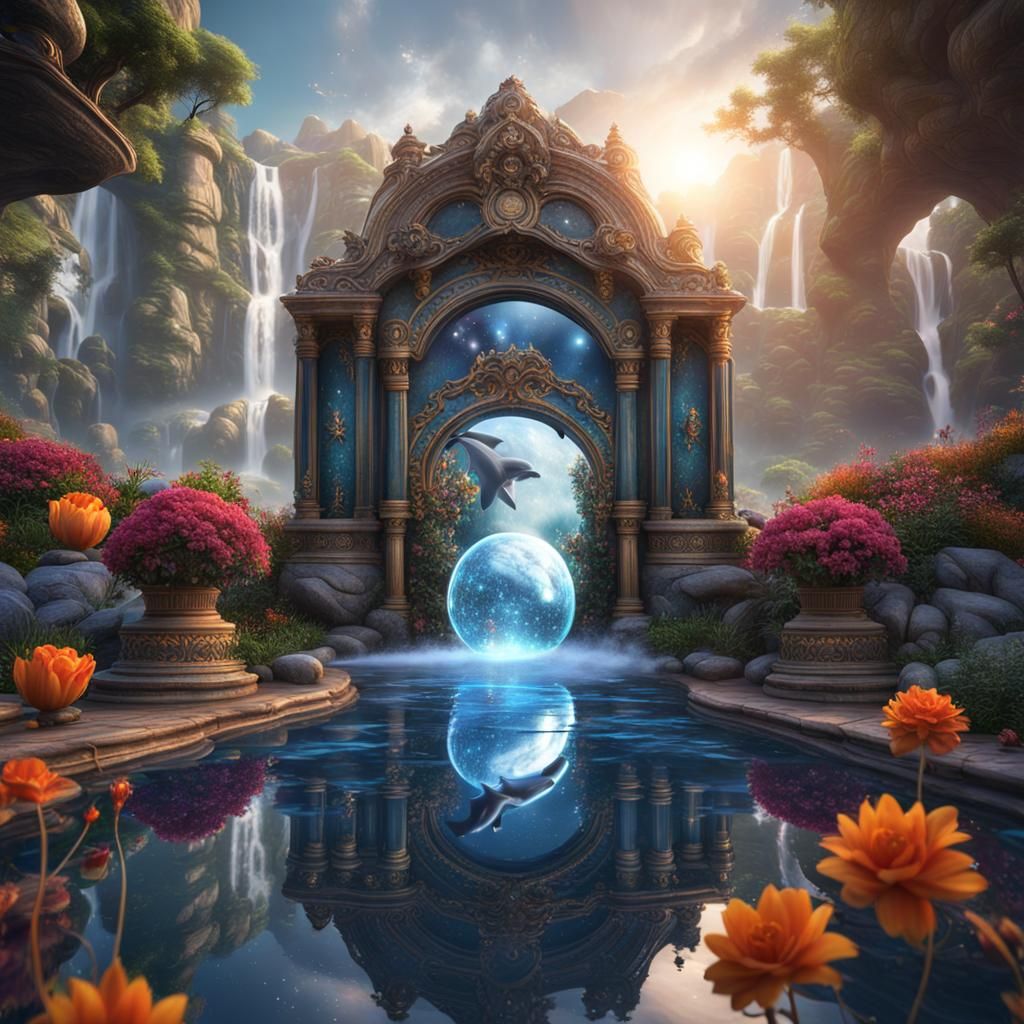 Snow Globe Dolphin with Universe Mirror, Detailed Painting