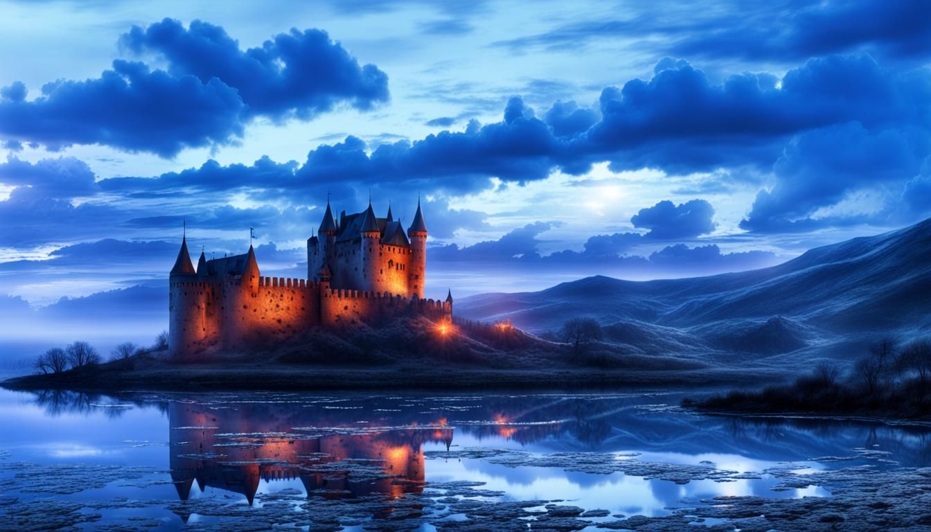 Medieval Castle with Banners: Digital Matte Painting