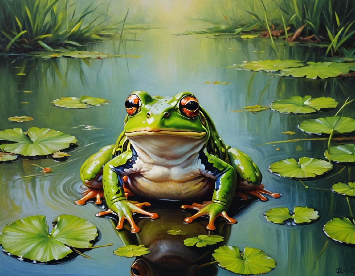 frog Artistic Detailed Oil Painting. Portrait
