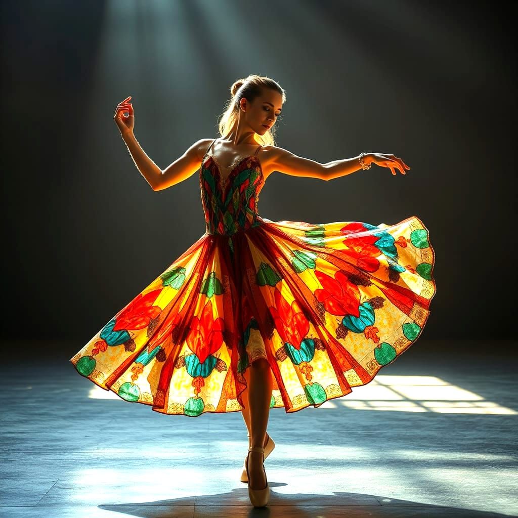 Ethereal Ballet Dancer in Stained Glass Dress