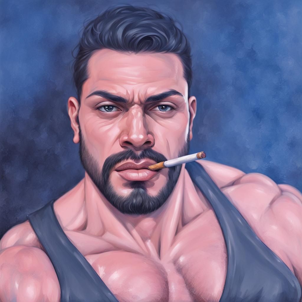 Hyperrealistic Egyptian Bodybuilder Smoking Cigarette