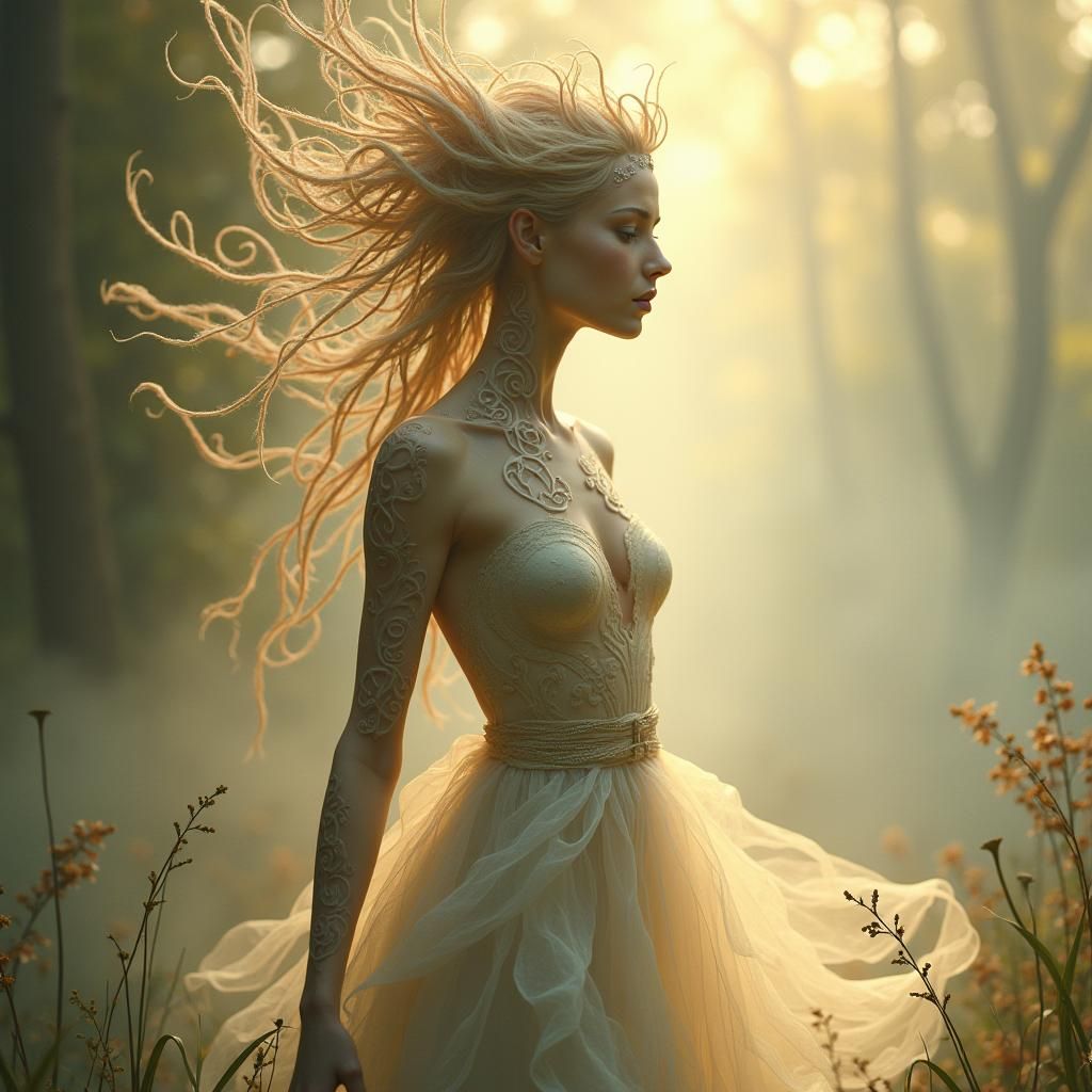 Ethereal Shapeshifter in Mystical Golden Light
