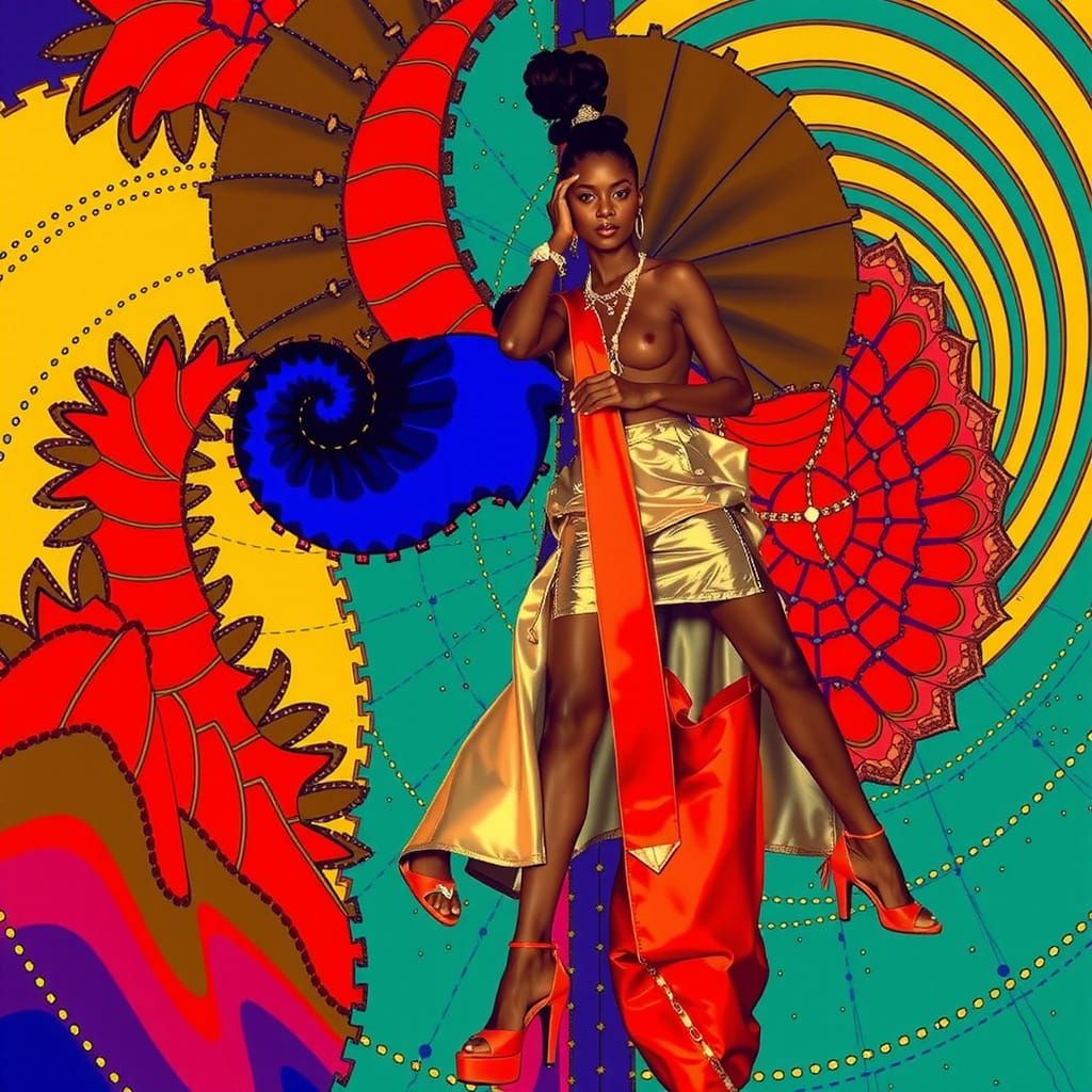 Glamorous Women in Surreal Maximalist Dreamscape