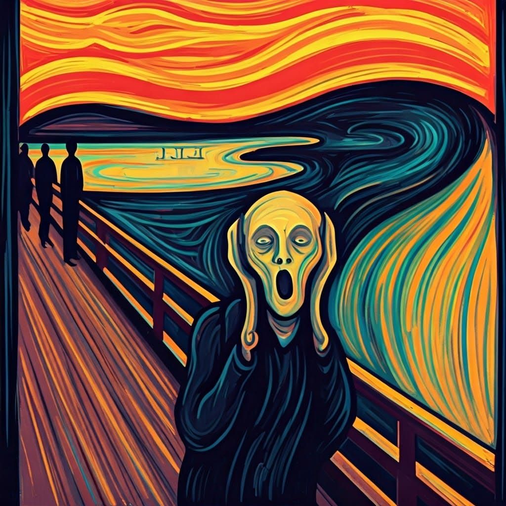 Screaming Figure in Psychedelic Blacklight Art