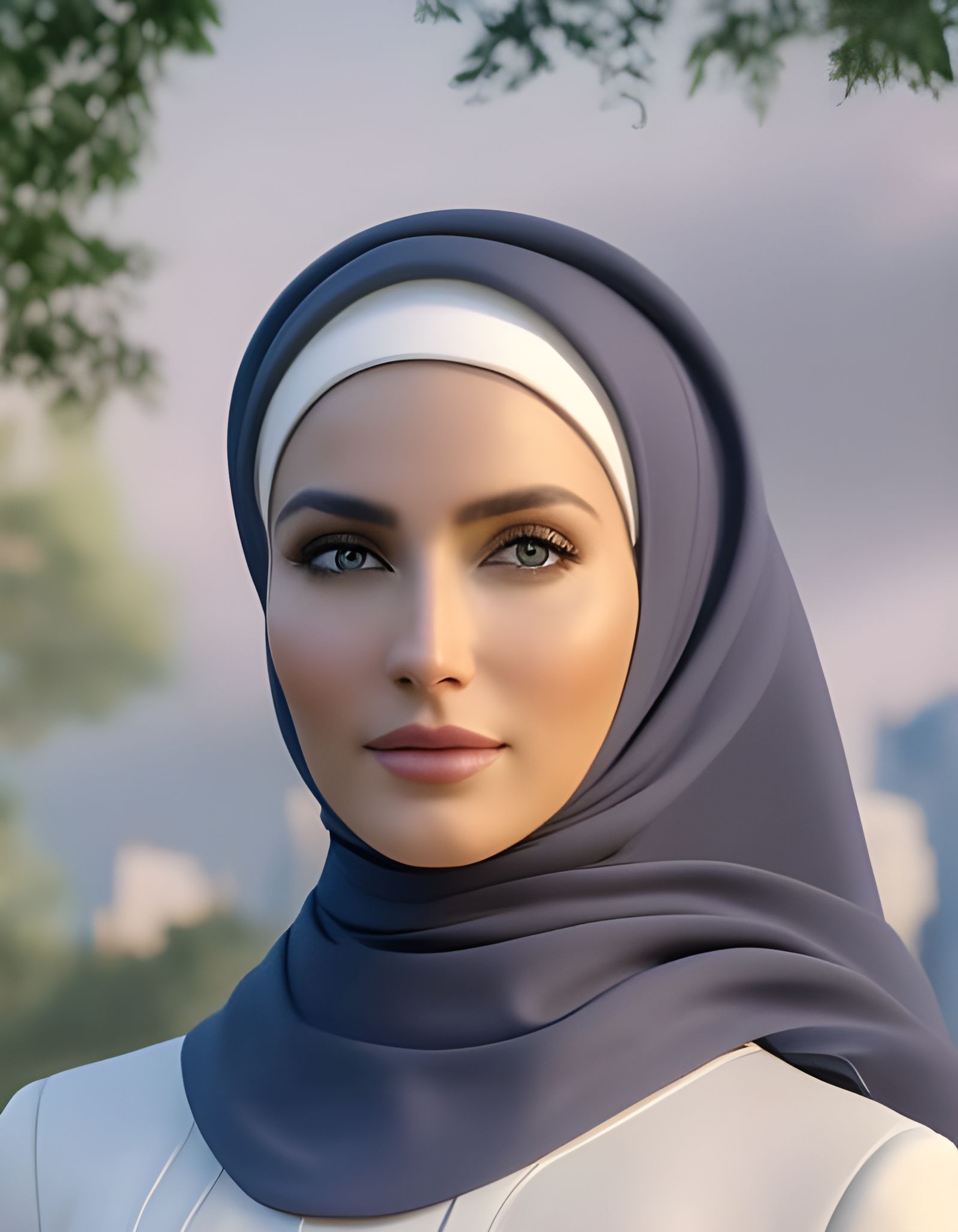 Swedish Woman in White Hijab, Detailed Matte Painting