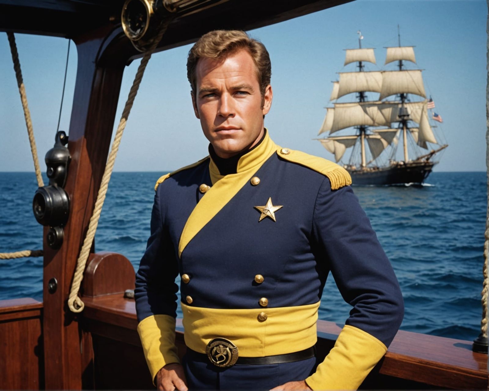 Captain James T. Kirk on the deck of the USS Enterprise built in 1799