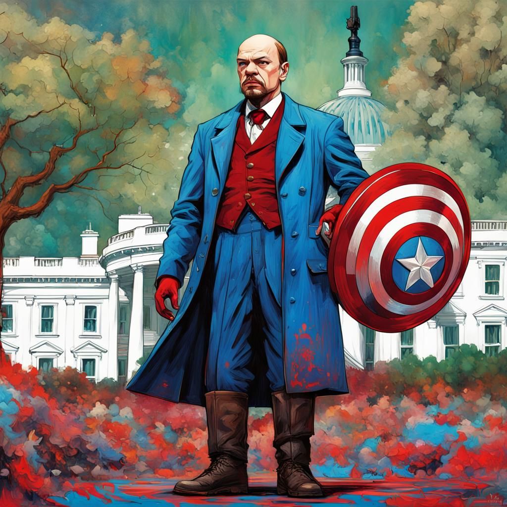 Lenin as Captain America: Pop Art Digital Painting