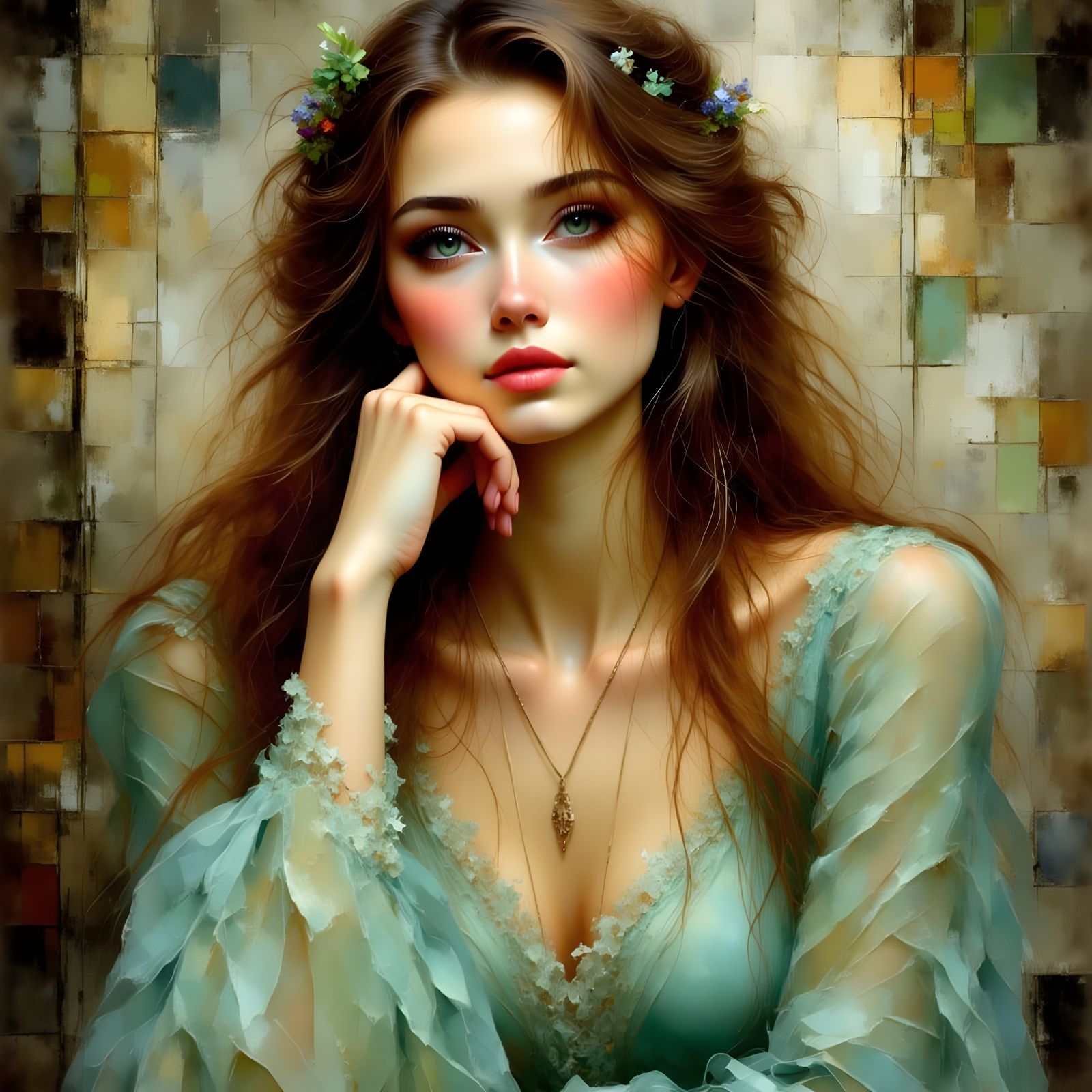 Norse Goddess Portrait in Antique Watercolor Style