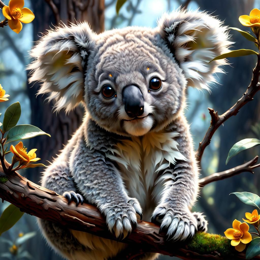 Supercute Koala in Enchanted Forest