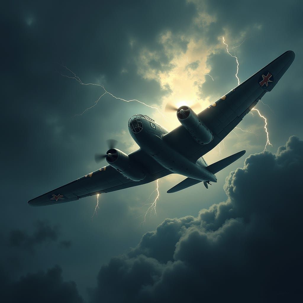 Lancaster Bomber Soaring Through Stormy Skies