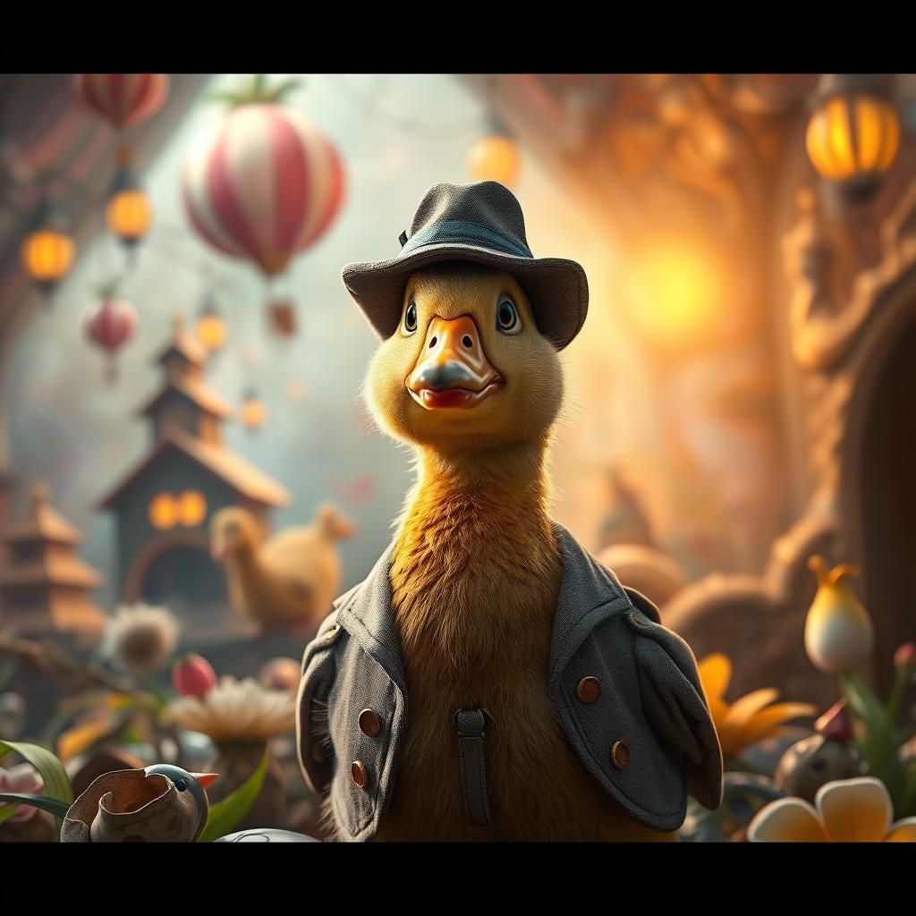 Duck Detective in Whimsical Wonderland, Digital Art