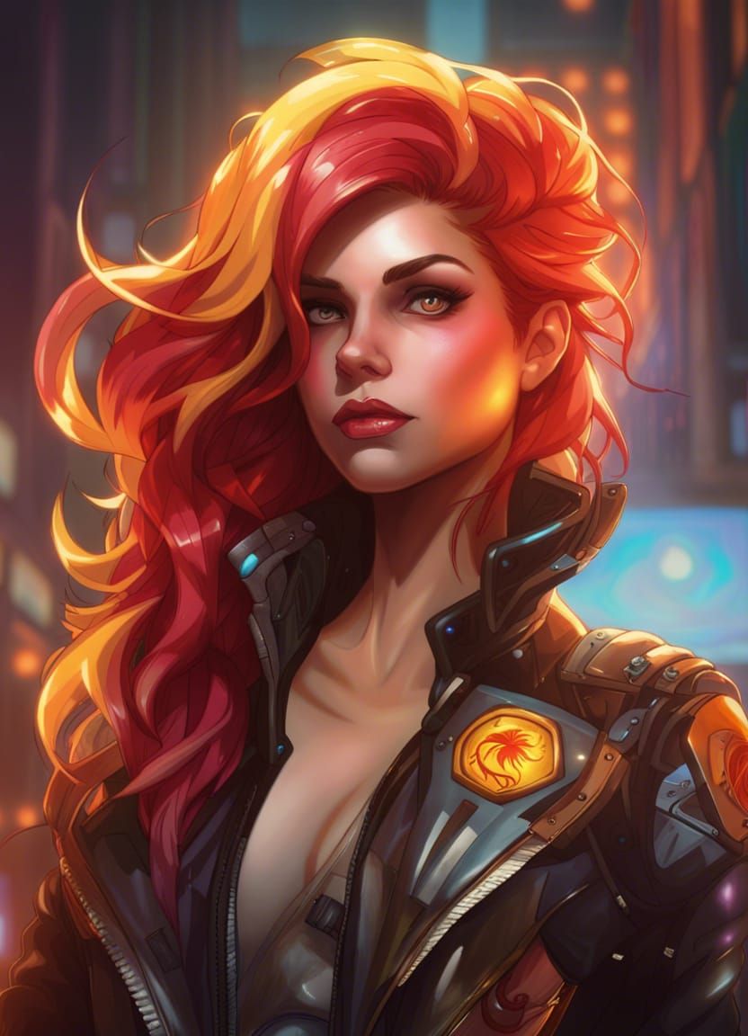 Cyberpunk Sunset Shimmer Portrait in Hyperdetailed 8K