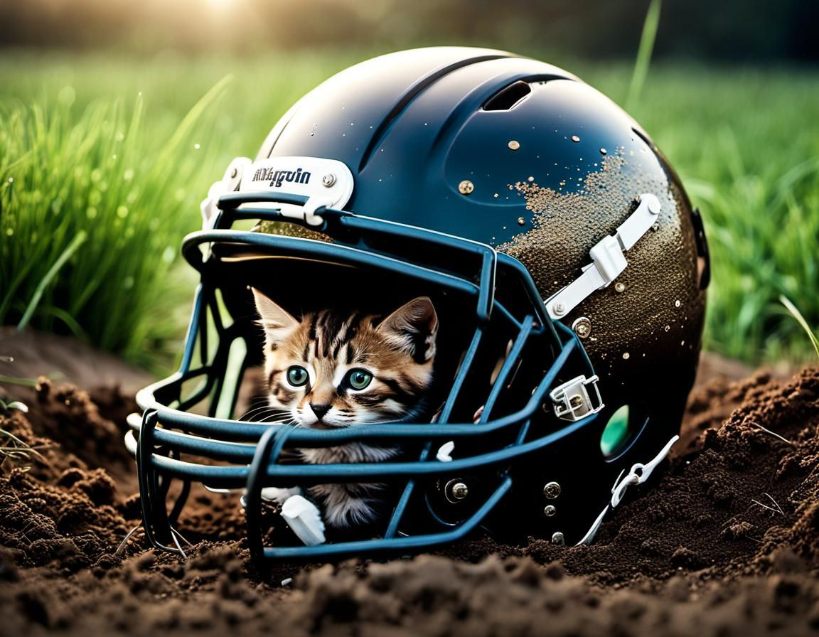Kitten in Helmet: A Detailed Digital Illustration
