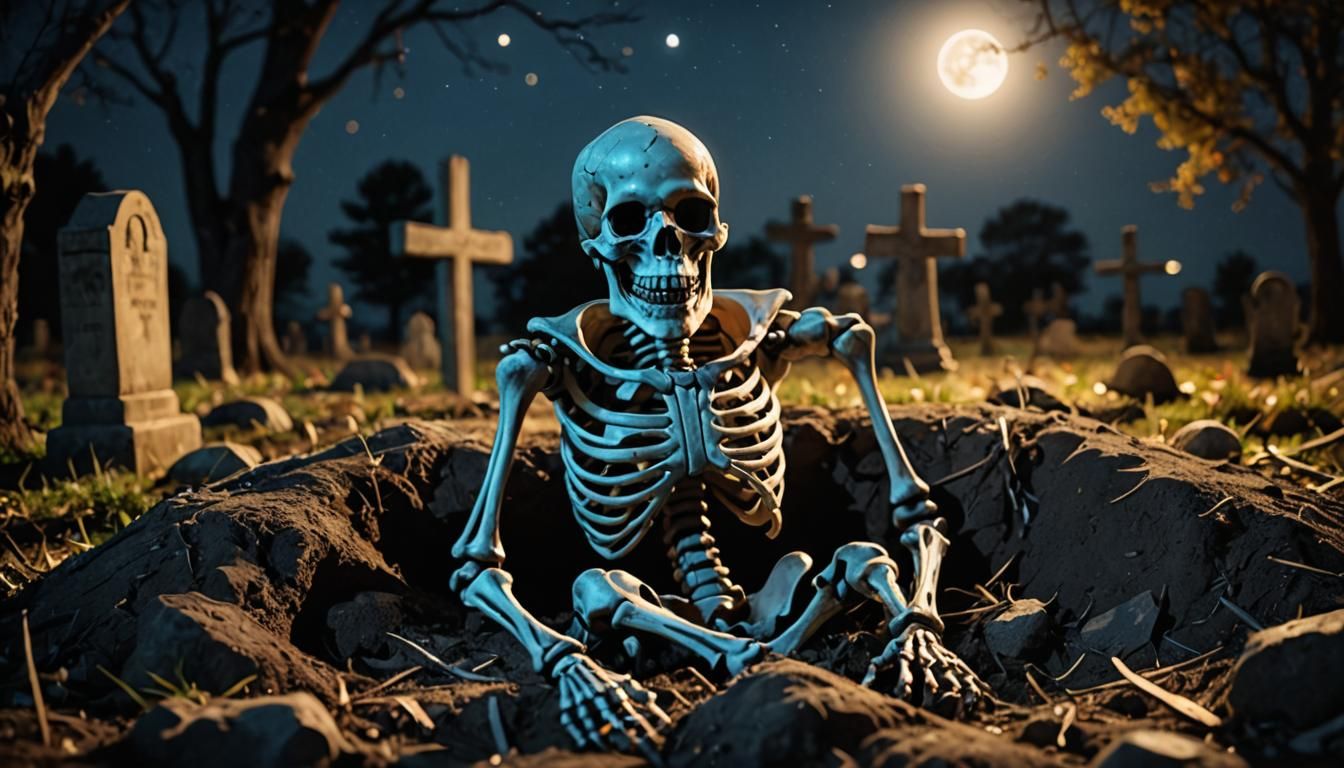 Skeleton Crawls from Grave: Night Photography