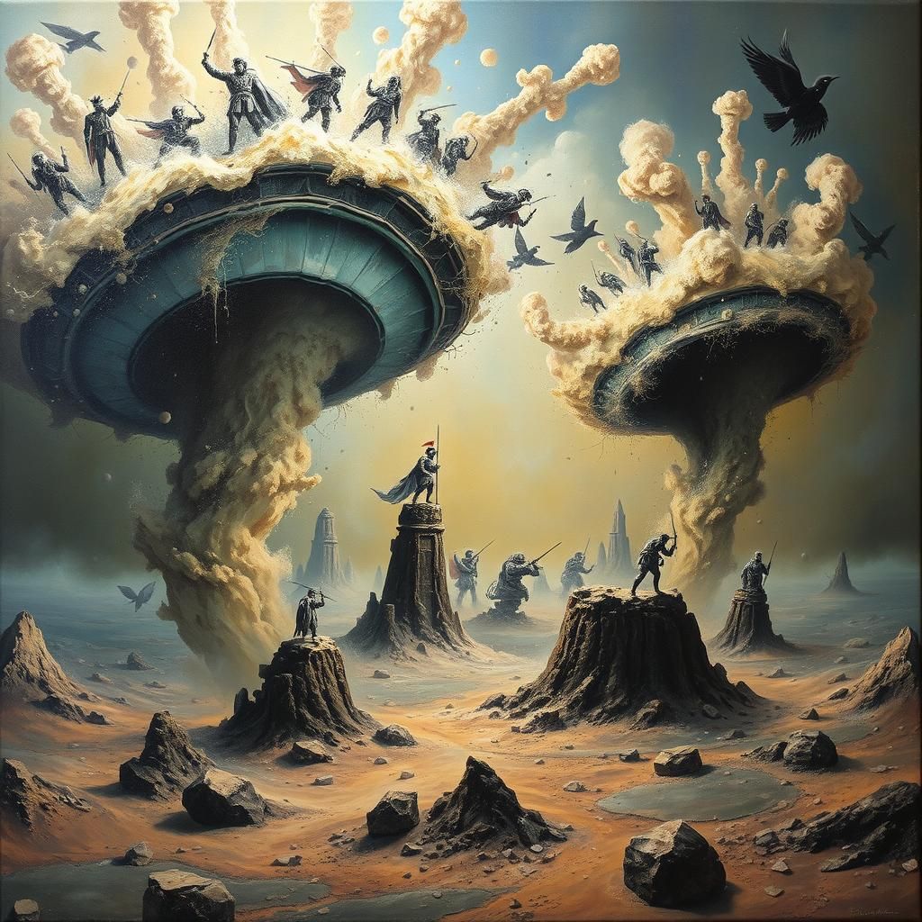 Surreal Cyclones Engulf Crusaders in Dali-esque Art