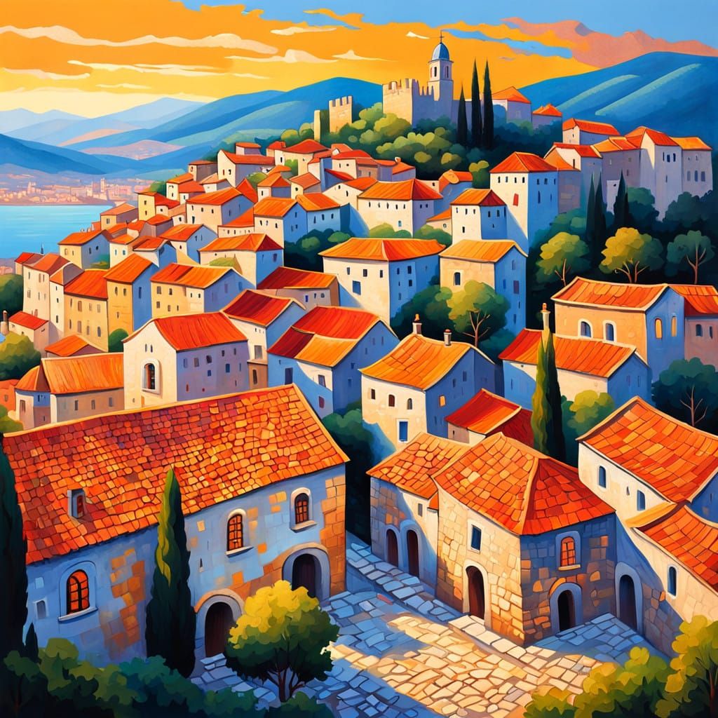 Croatian Naive Art Village at Sunset