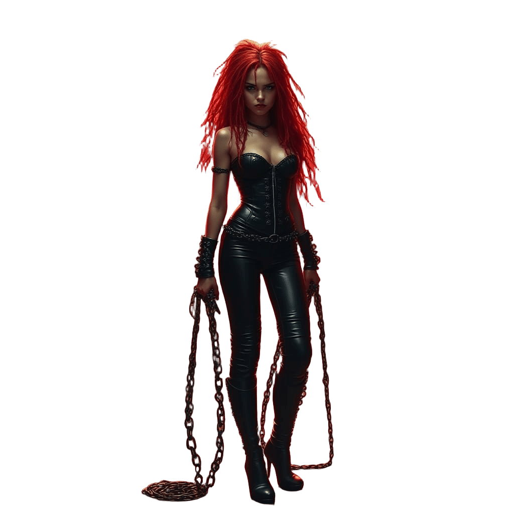 Gothic Girl in Ominous Dungeon with Chain Whip