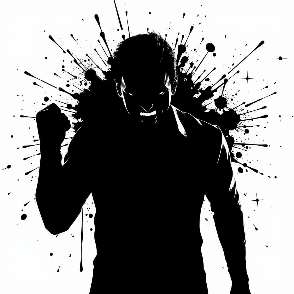 Furious Man in Dark Ink Blot Trauma Test
