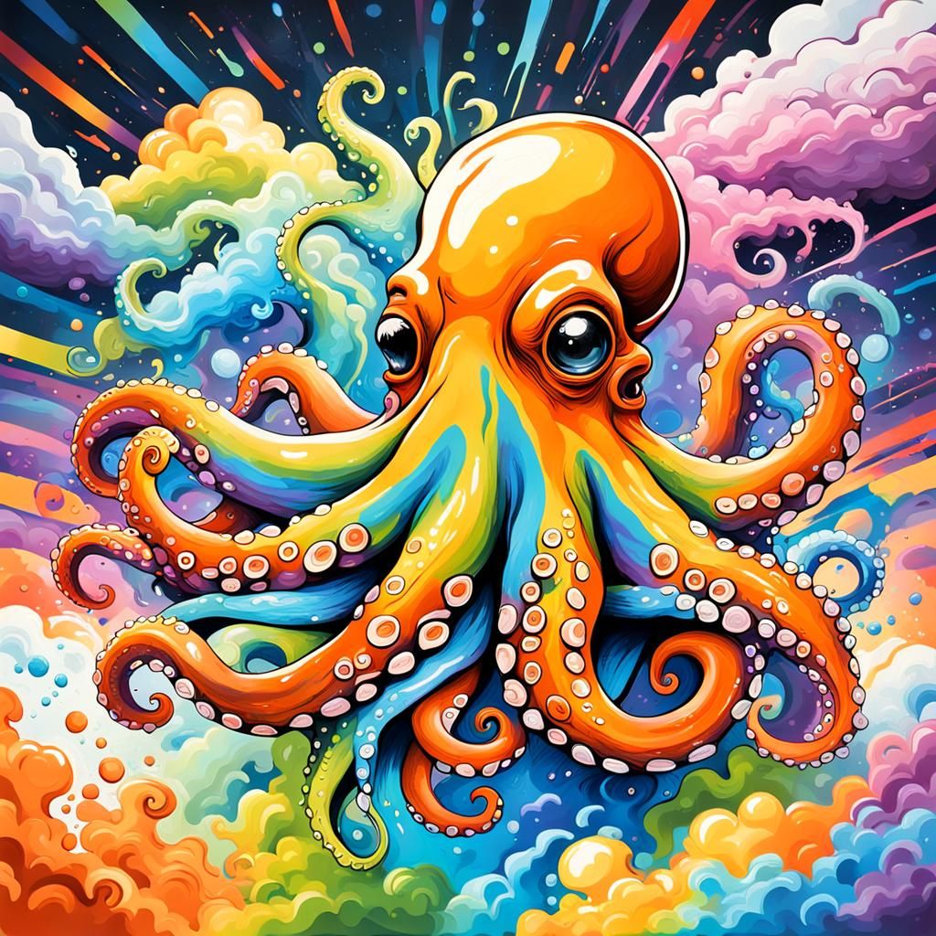 Rainbow Octopus Graffiti Art in Vibrant Colors