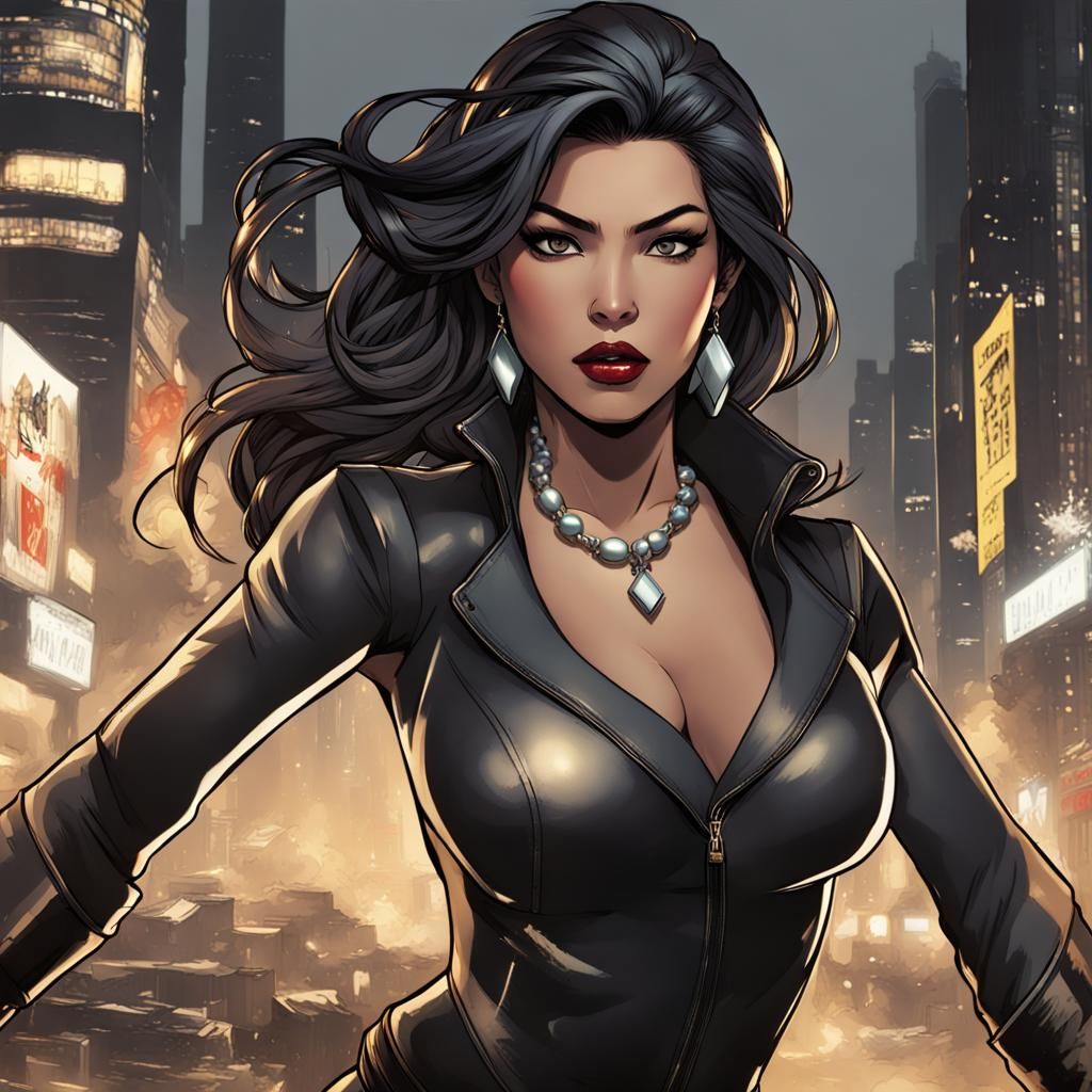 Asian Femme Fatale in Comic Book Style