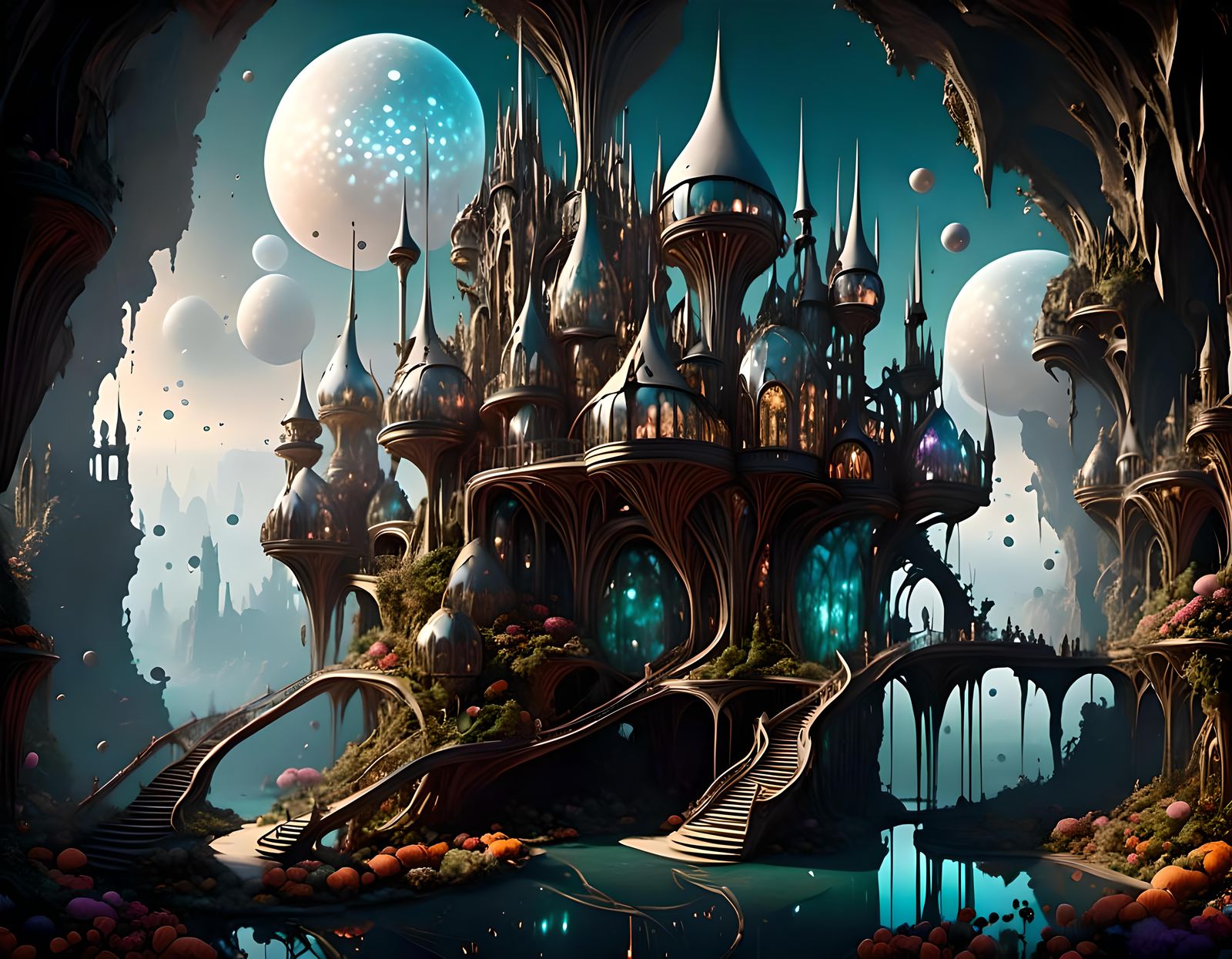 Surreal Impossible Castle in Dreamlike Landscape