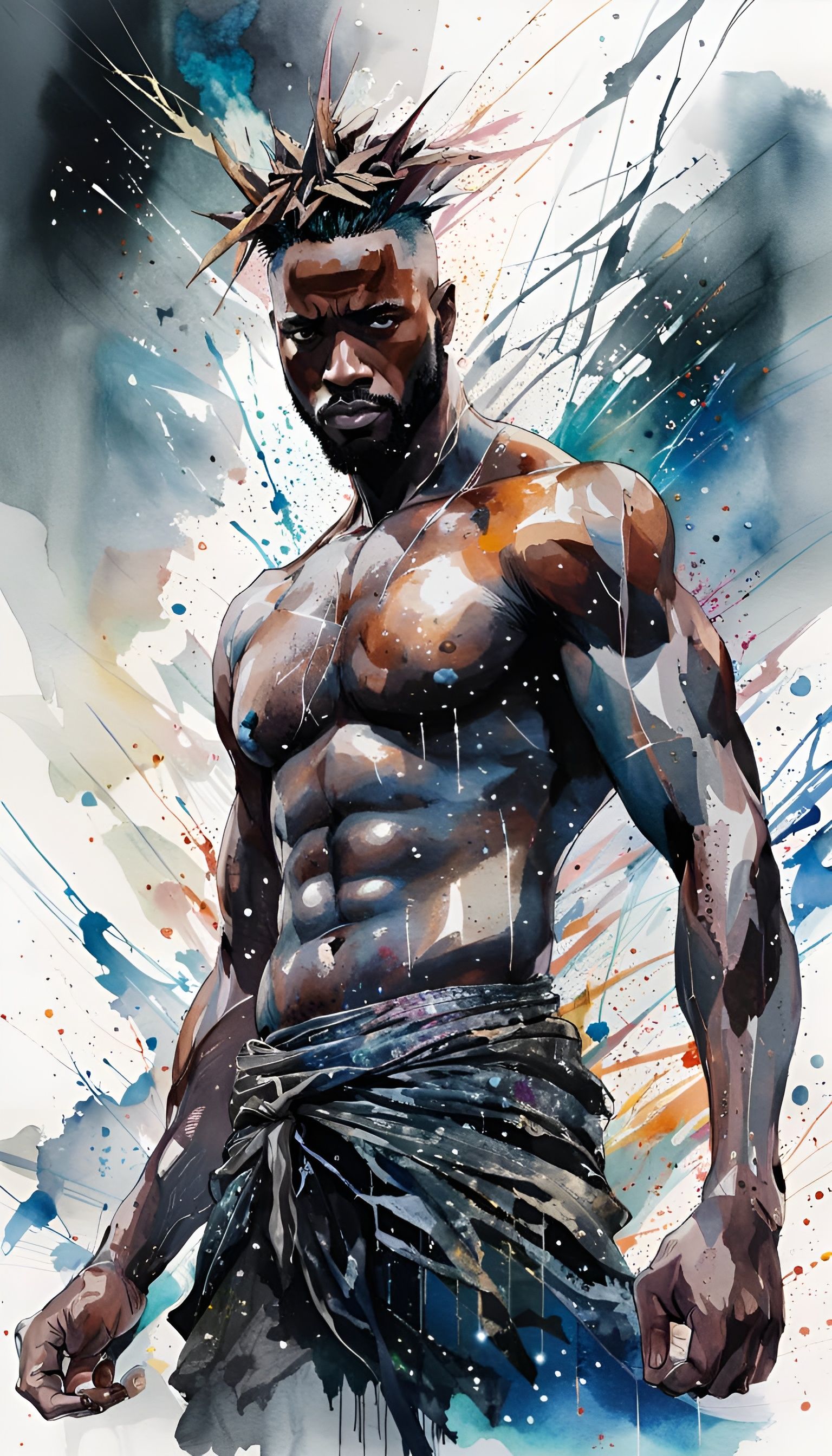 Anime Style Black Man with Lightning