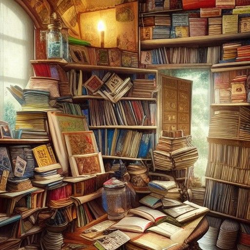 Overflowing Fantasy Reading Room in Hyperrealism