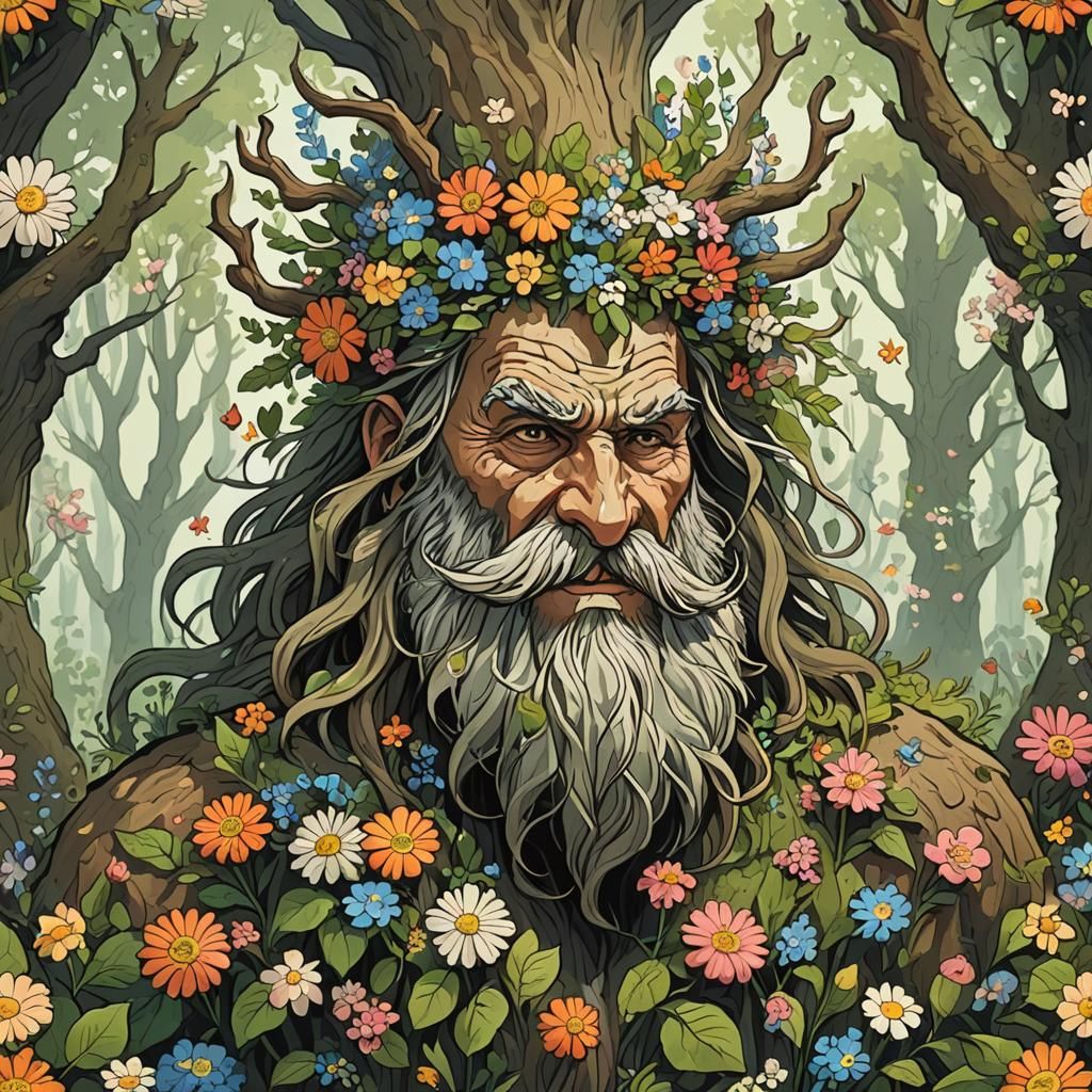 Mythical Forest Giant with Floral Beard