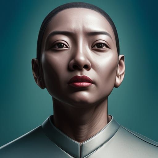 Contemplative Asian Nun Martial Artist in Splash Art