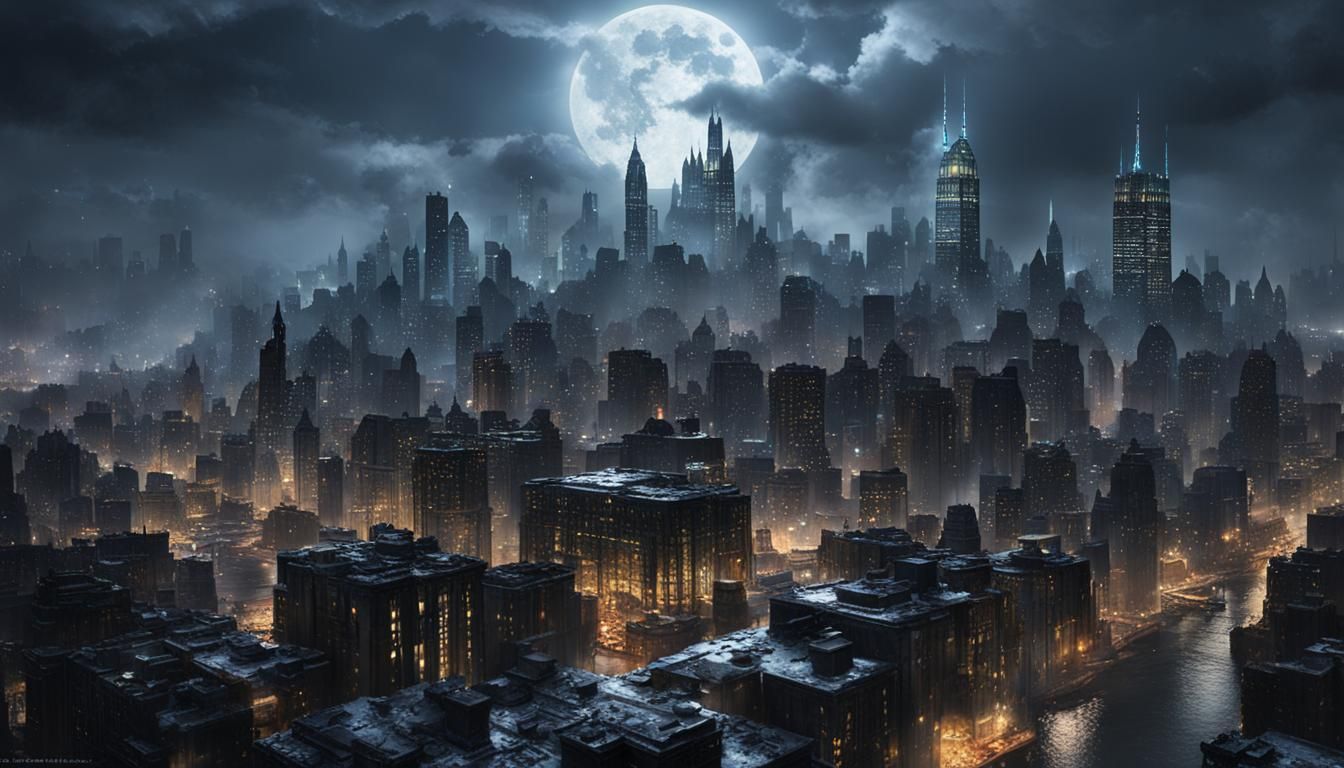 Dramatic Gotham Cityscape in Dark Fantasy Style