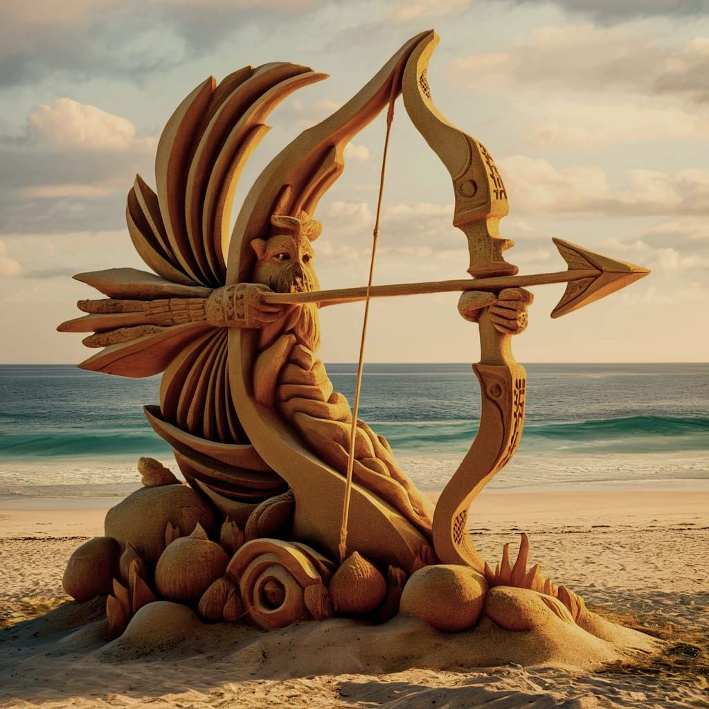 Detailed Sand Sculpture of a Bow and Arrow