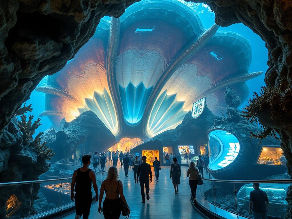 Bustling Underwater City in Giant Clam Shell
