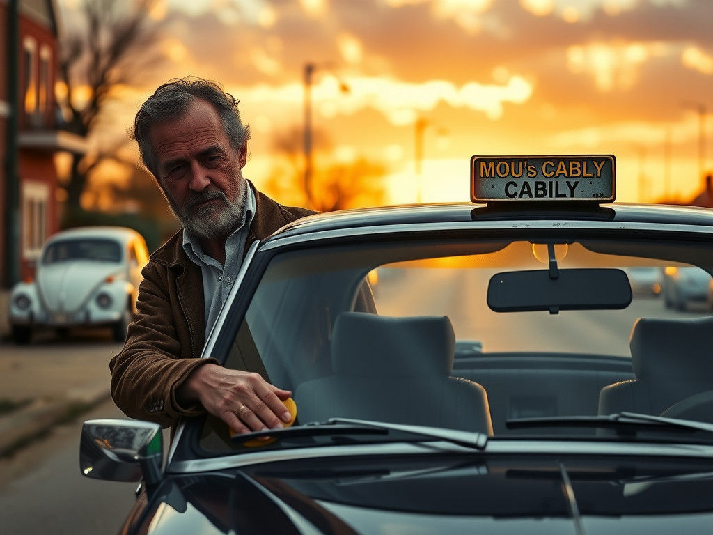 Mein Onkel Ulrich polishing his cab 🚔, lovingly called Cabily, before the next fare