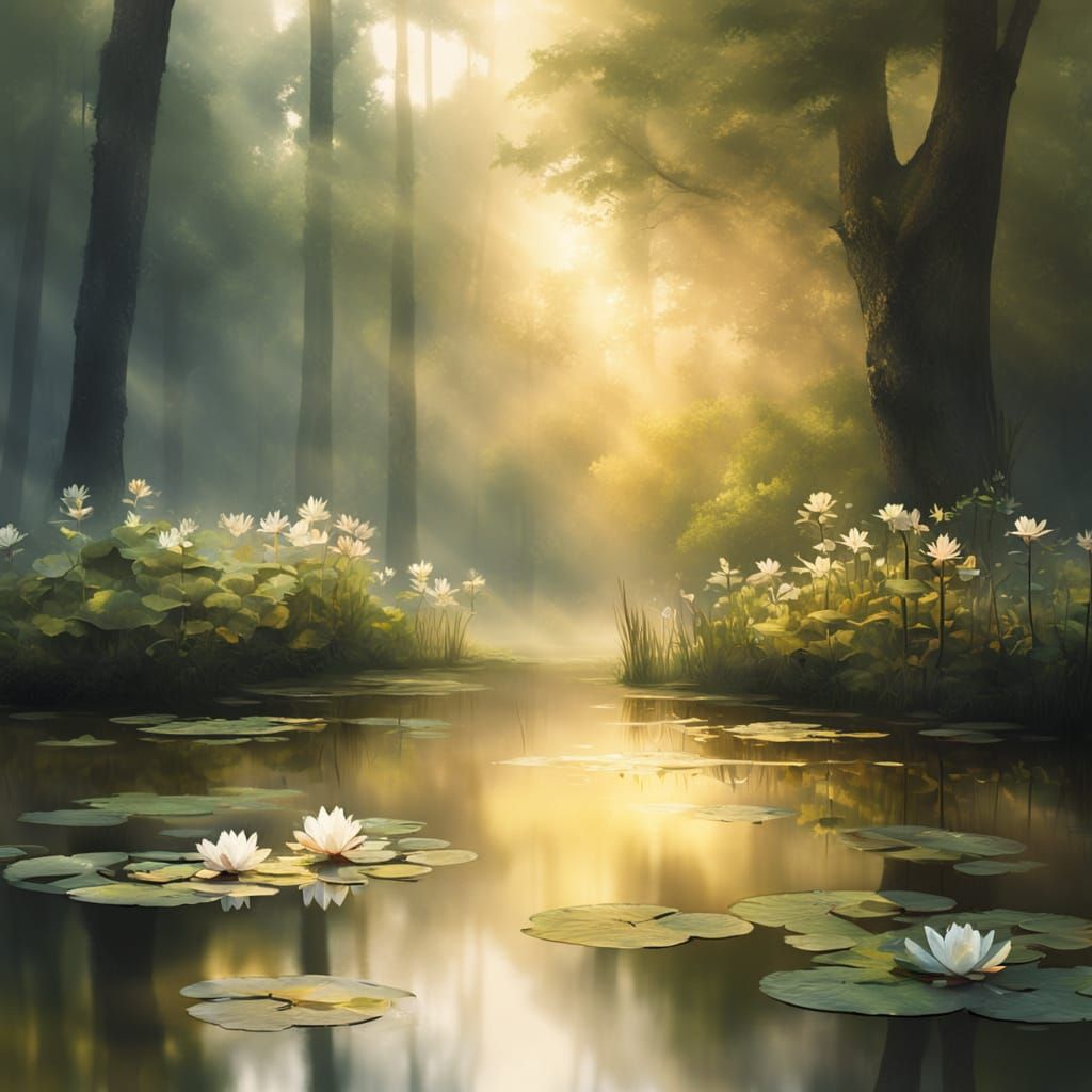 Baroque Pond in Woods Oil Painting