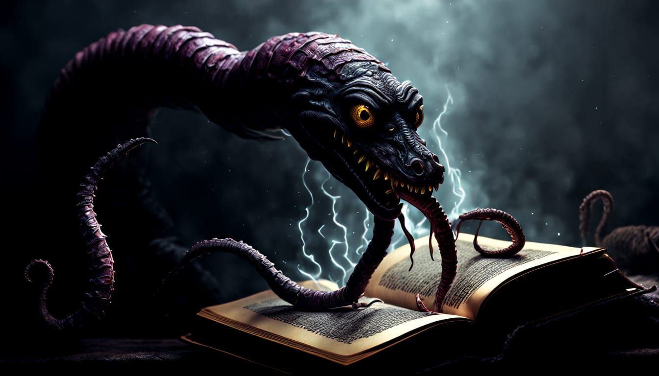 Horror Worm Emerges from Book in Digital Art
