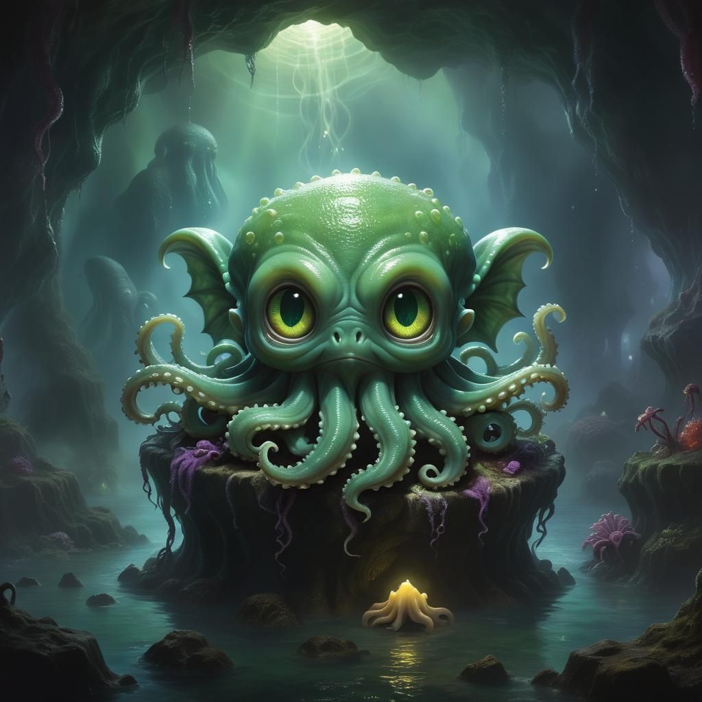 Adorable Baby Cthulhu in Underground Cavern