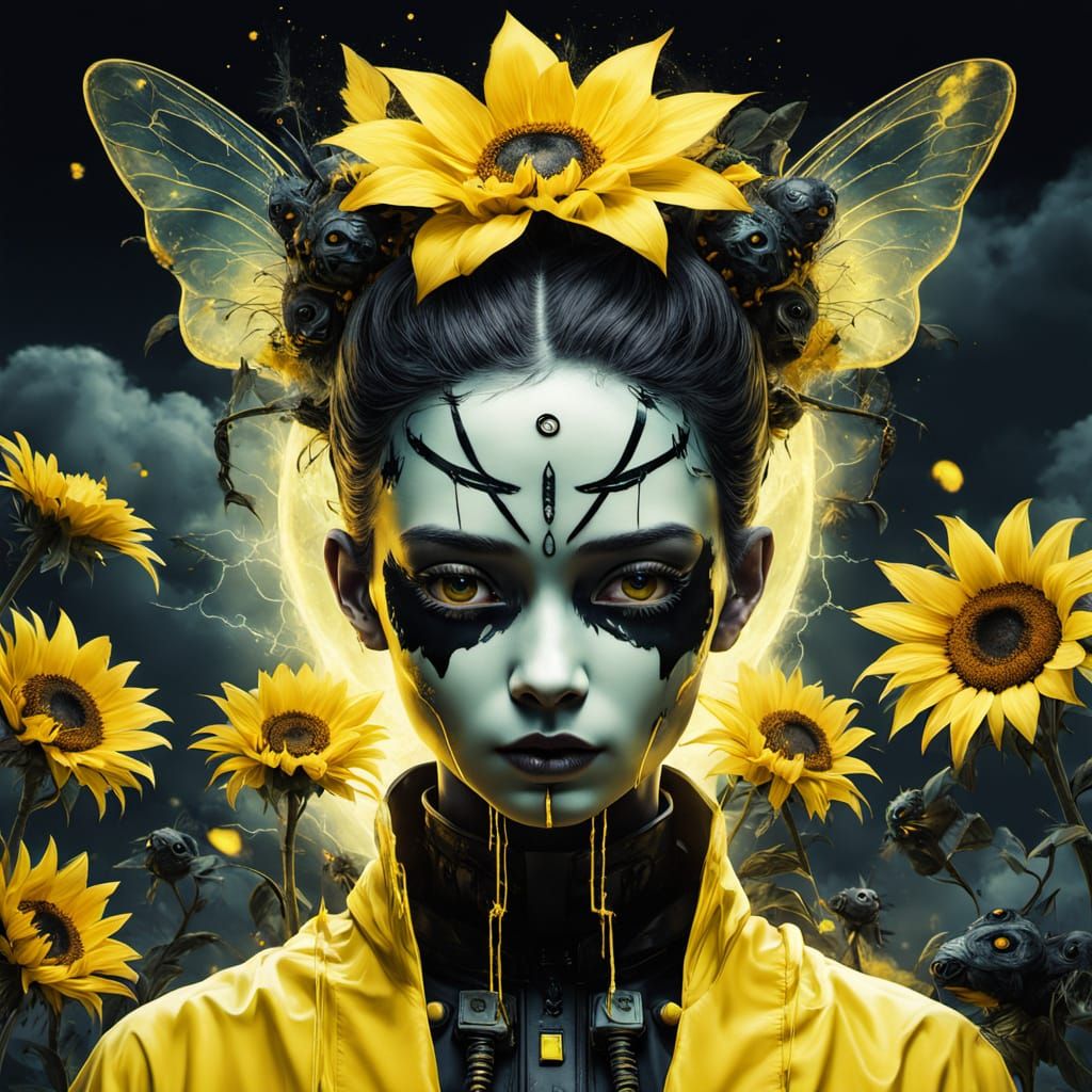 Surrealist Horror Goddess in Electric Aura