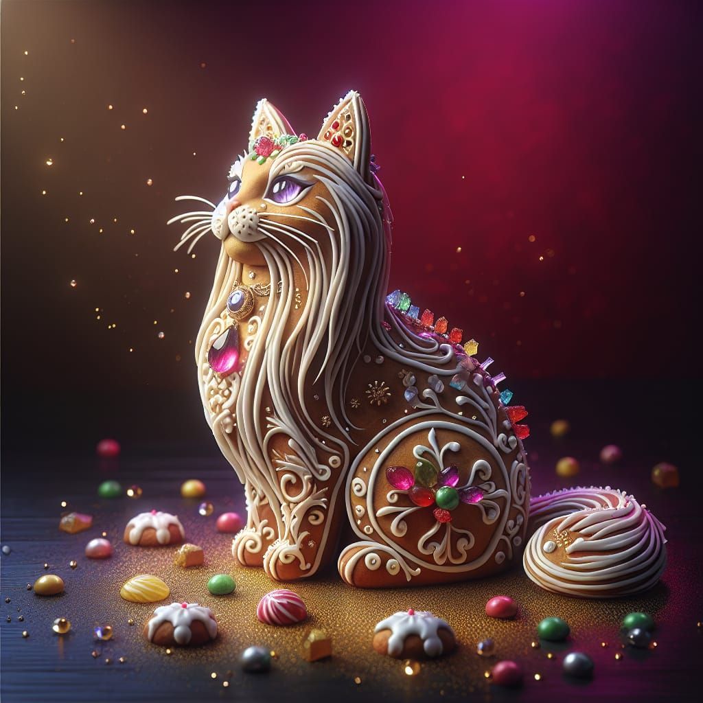 Hyperrealistic Gingerbread Cat in Festive Christmas Settings