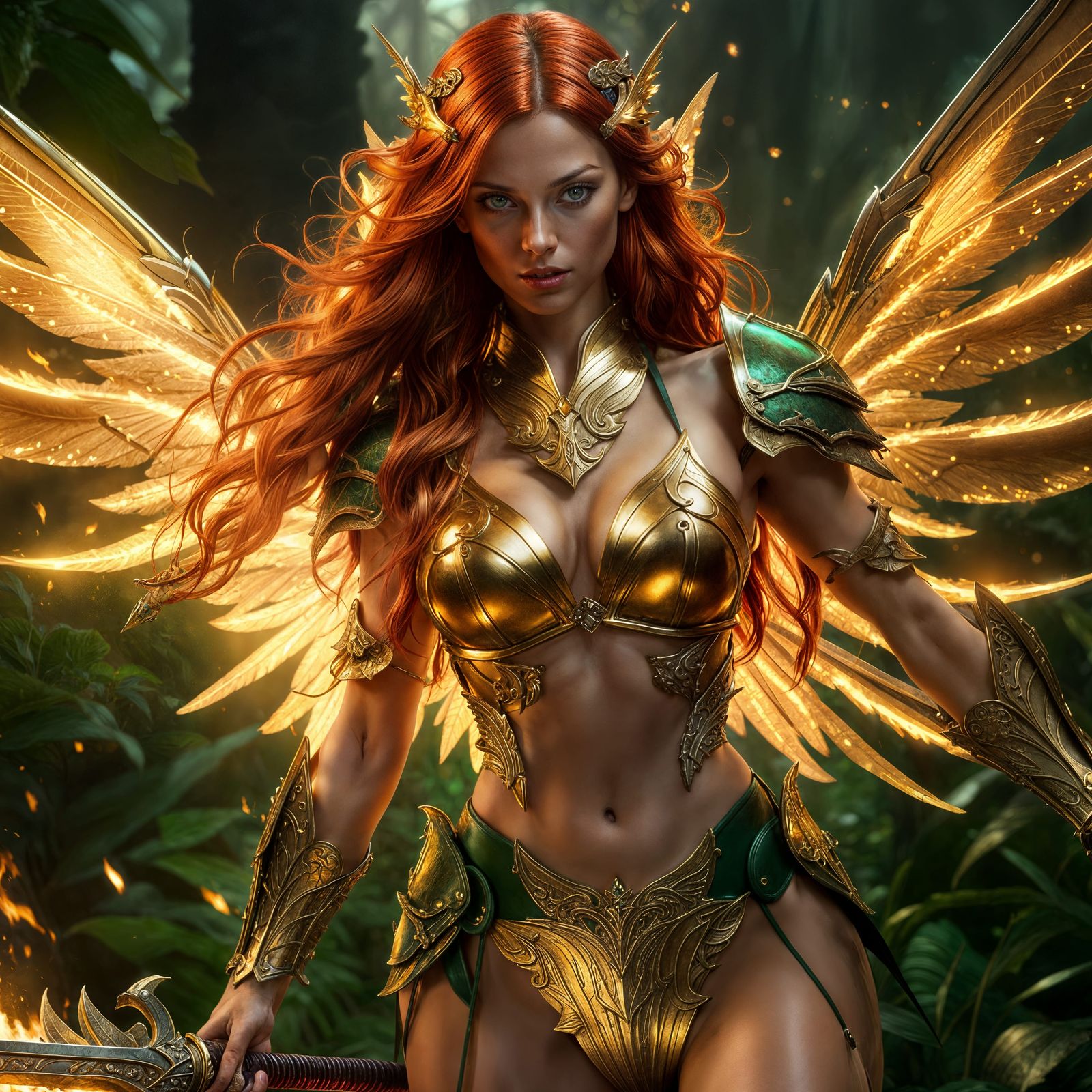 Fiery Fairy Warrior in Dark Fantasy Style