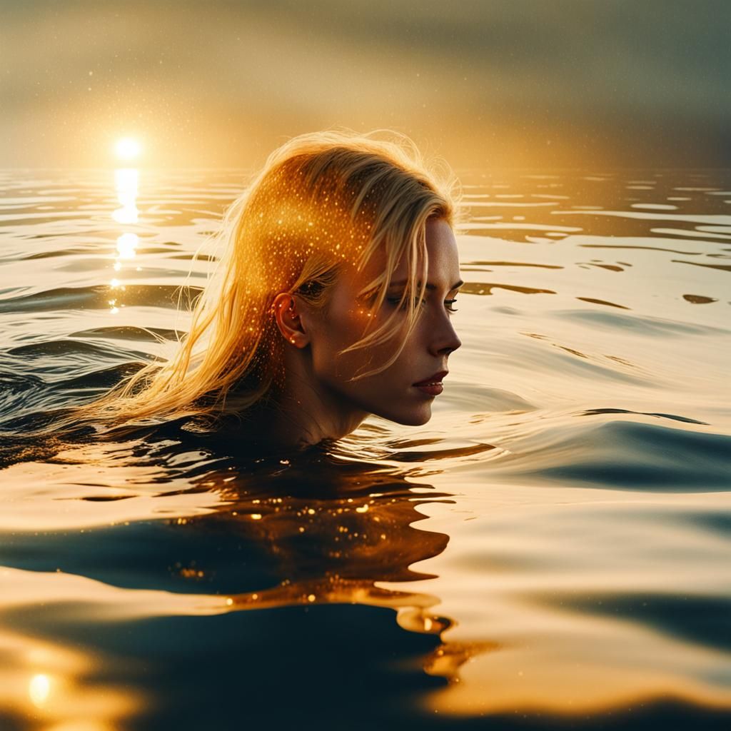 Golden Hour Goddess Emerging from the Ocean Depths