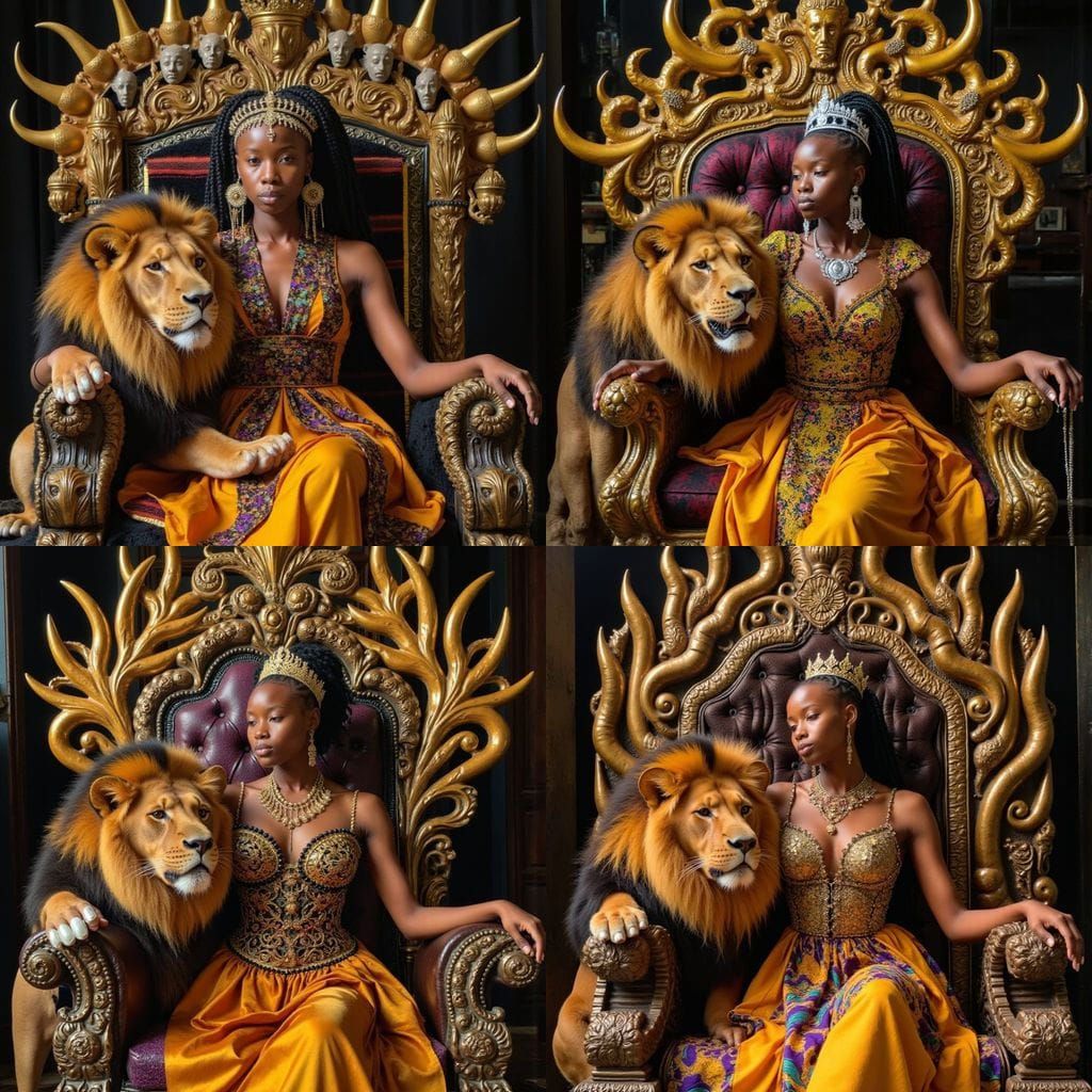 African Queen of Elegance in Majestic Throne